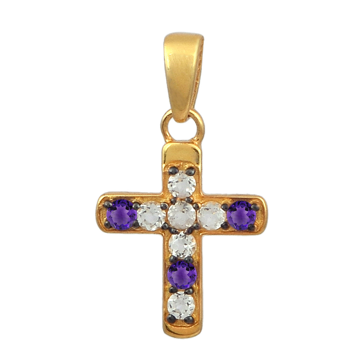 Multi Stone Religious Cross Pendant -Sterling Silver Gold Plated