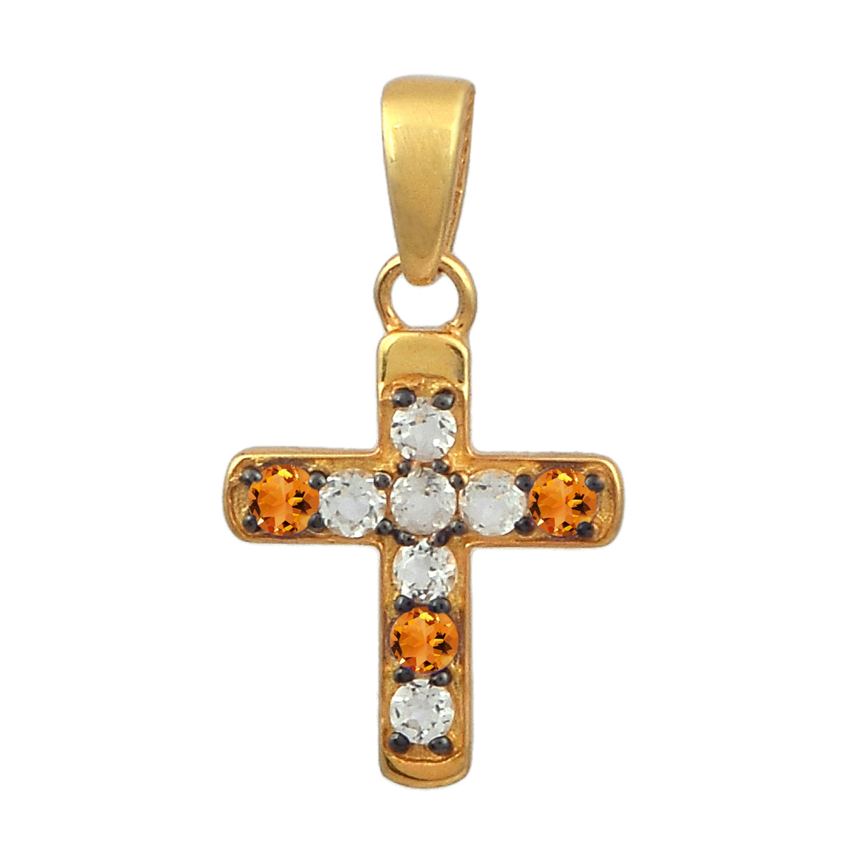 Multi Stone Religious Cross Pendant -Sterling Silver Gold Plated