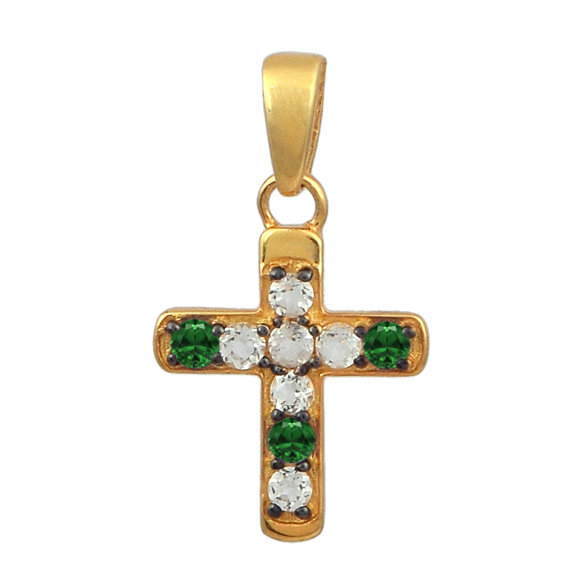Multi Stone Religious Cross Pendant -Sterling Silver Gold Plated