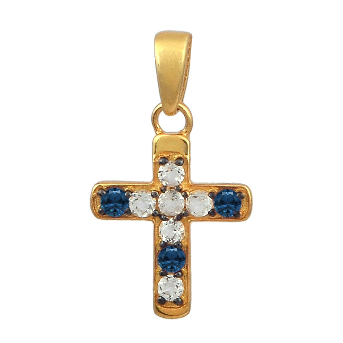 Multi Stone Religious Cross Pendant -Sterling Silver Gold Plated