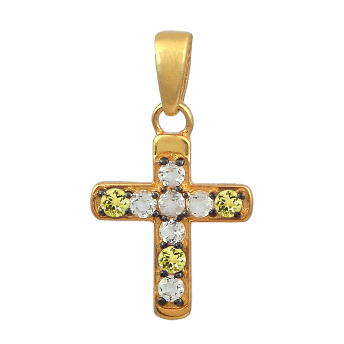Multi Stone Religious Cross Pendant -Sterling Silver Gold Plated