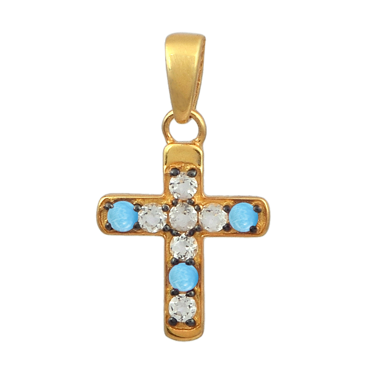 Multi Stone Religious Cross Pendant -Sterling Silver Gold Plated