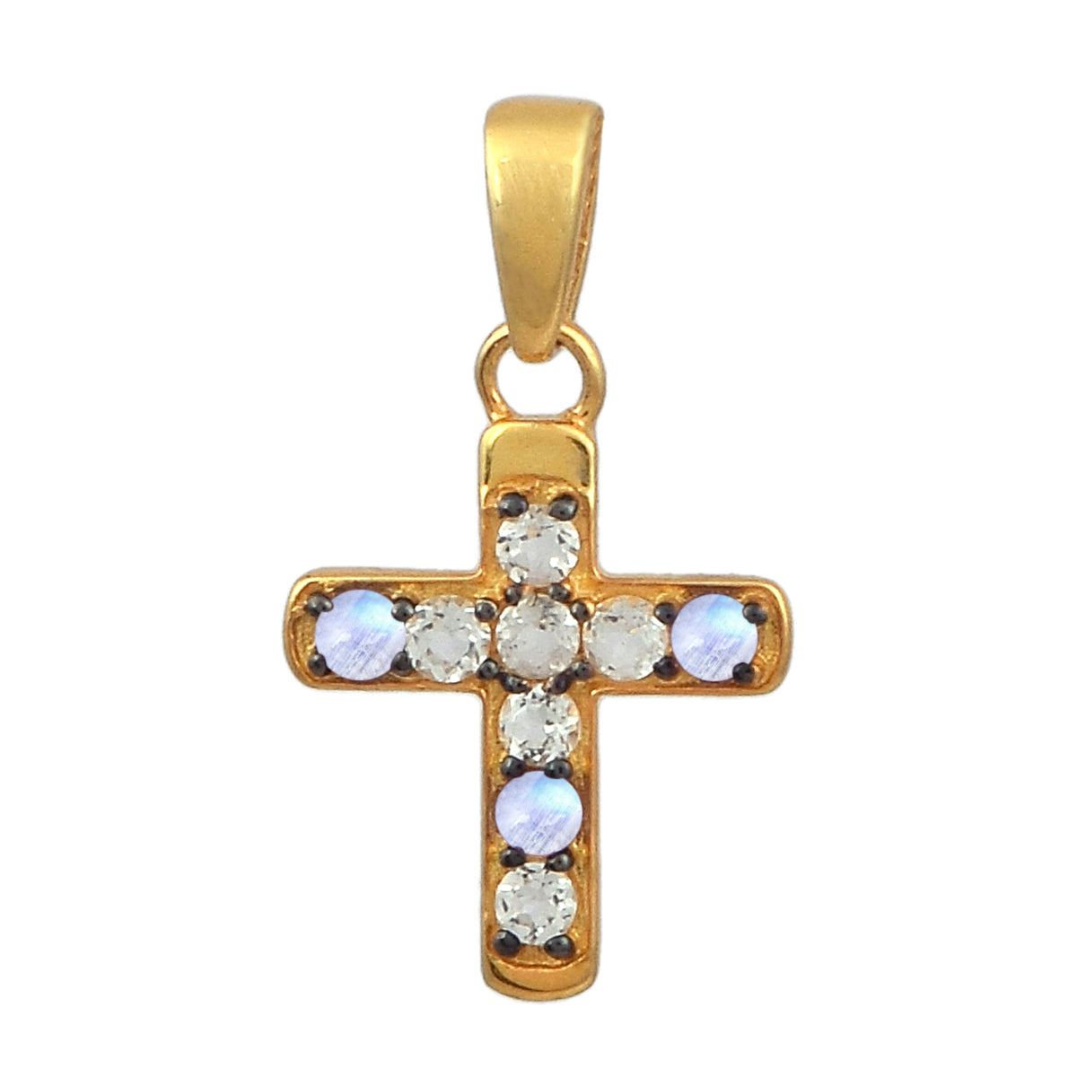 Multi Stone Religious Cross Pendant -Sterling Silver Gold Plated