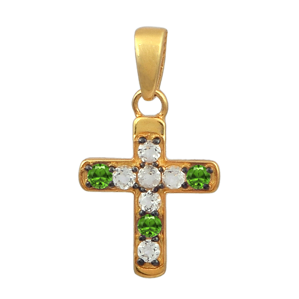 Multi Stone Religious Cross Pendant -Sterling Silver Gold Plated