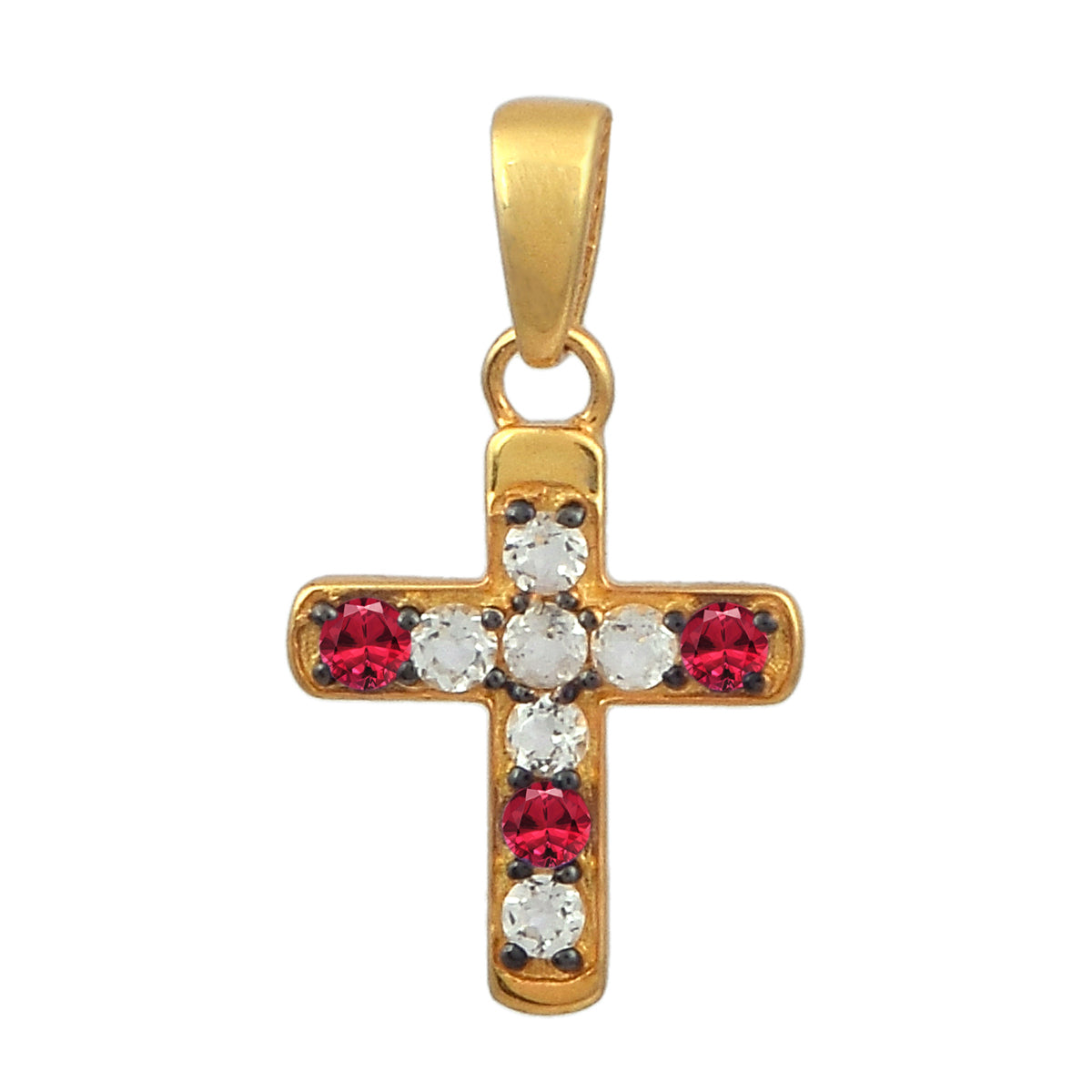 Multi Stone Religious Cross Pendant -Sterling Silver Gold Plated