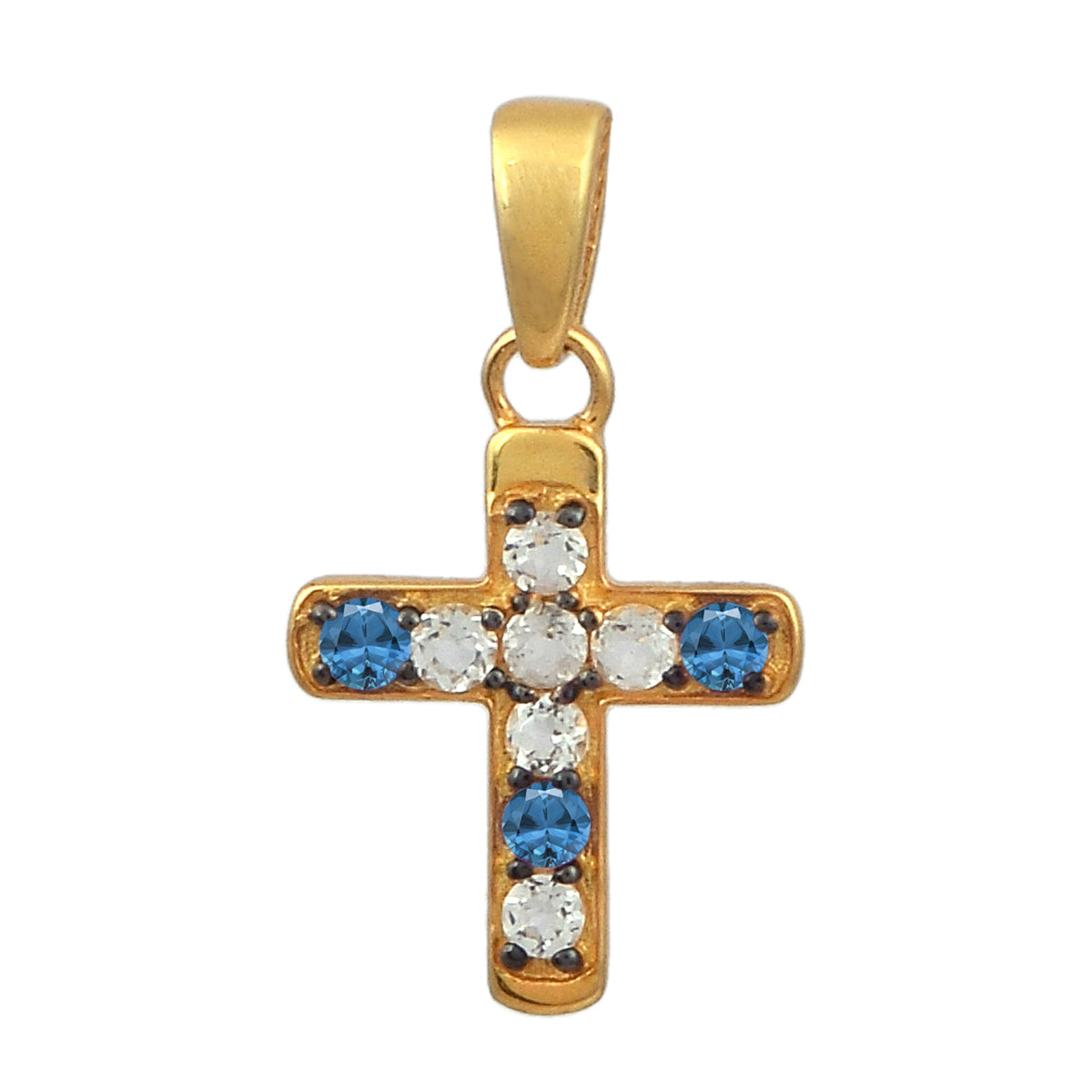 Multi Stone Religious Cross Pendant -Sterling Silver Gold Plated
