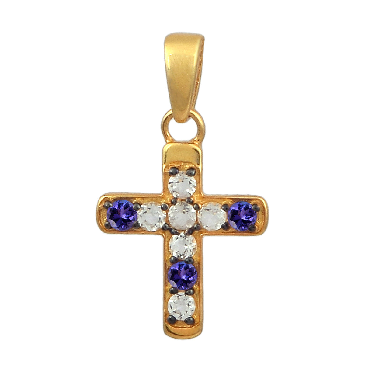Multi Stone Religious Cross Pendant -Sterling Silver Gold Plated