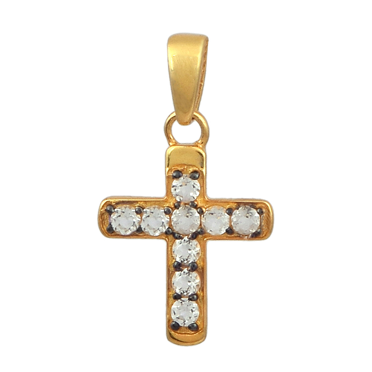 Multi Stone Religious Cross Pendant -Sterling Silver Gold Plated