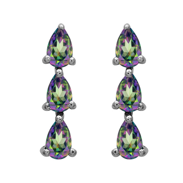 Pear Shape Multi Choice Gemstone Three Stone 925 Sterling Silver Earring