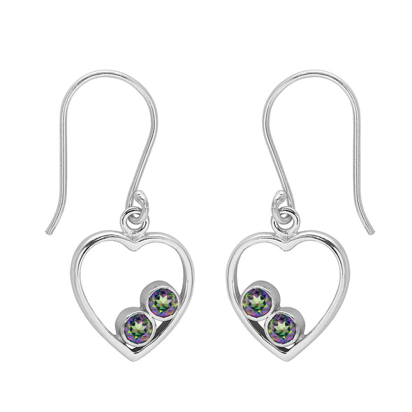 Heart Style Round Multi Choice Gemstone 925 Sterling Silver Earring