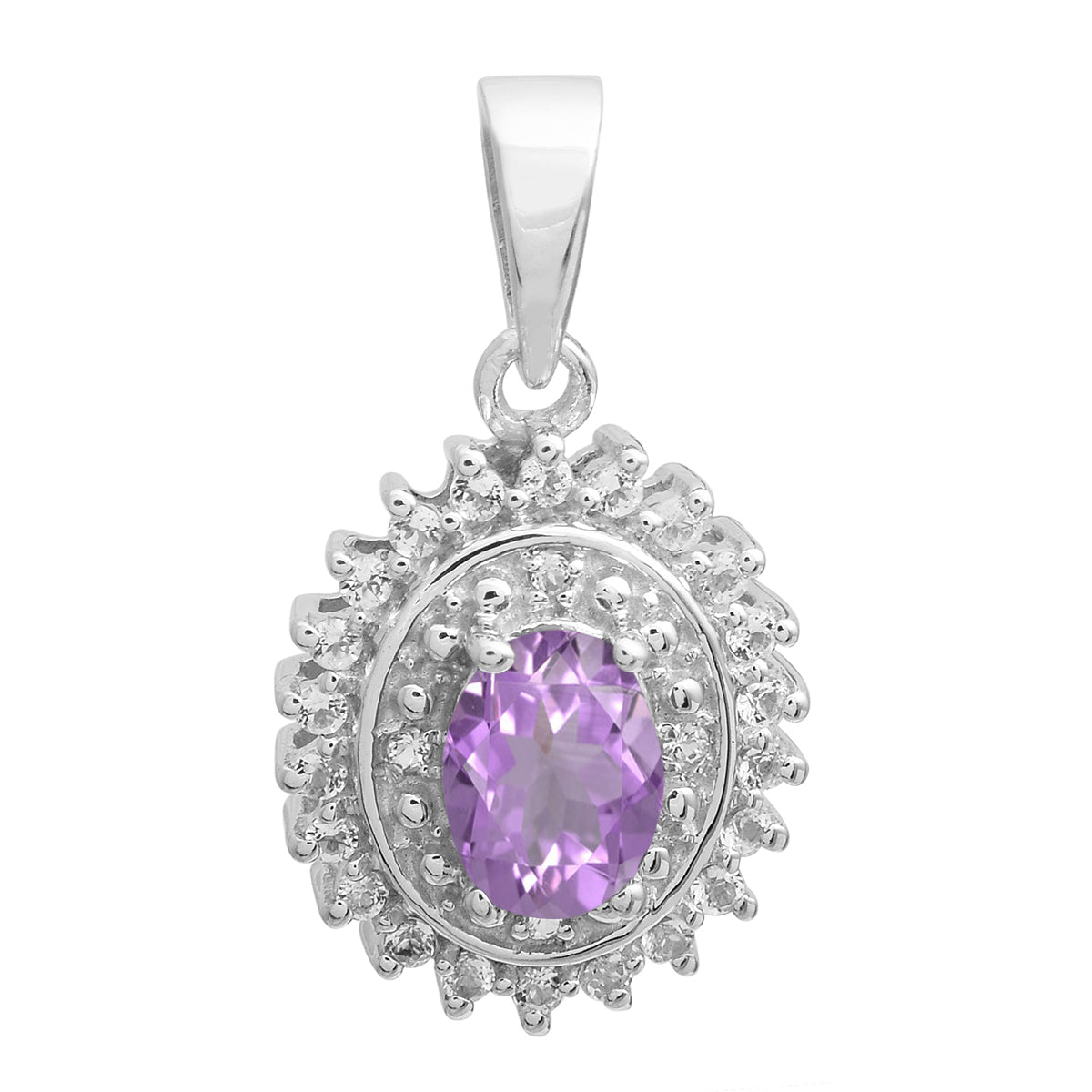 Multi Stone Oval Cut Halo Pendant - Sterling Silver