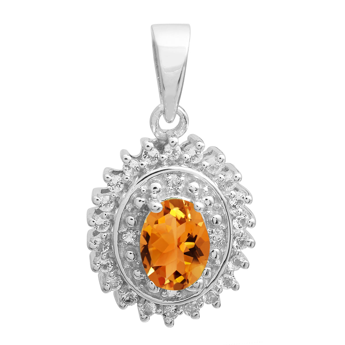 Multi Stone Oval Cut Halo Pendant - Sterling Silver