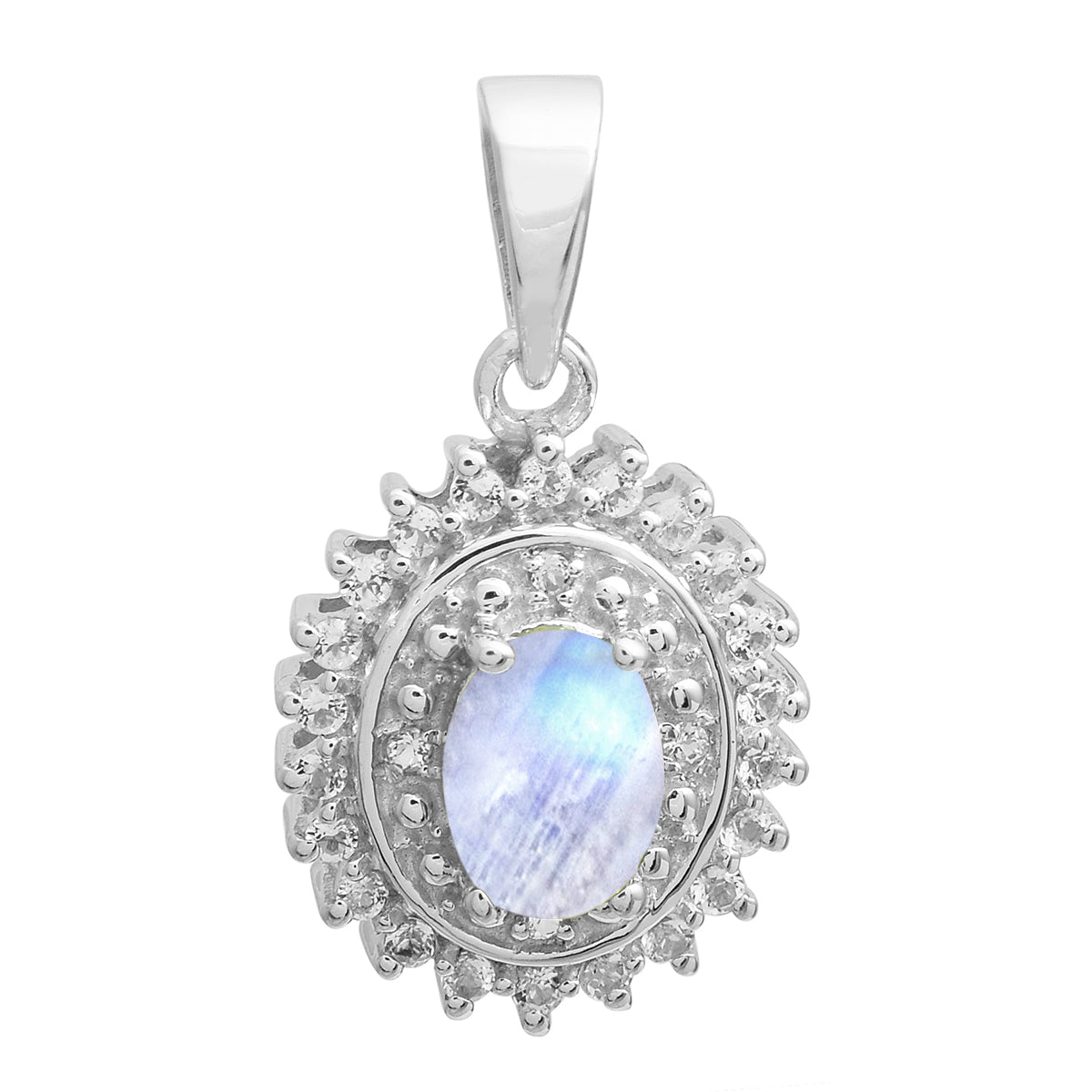 Multi Stone Oval Cut Halo Pendant - Sterling Silver