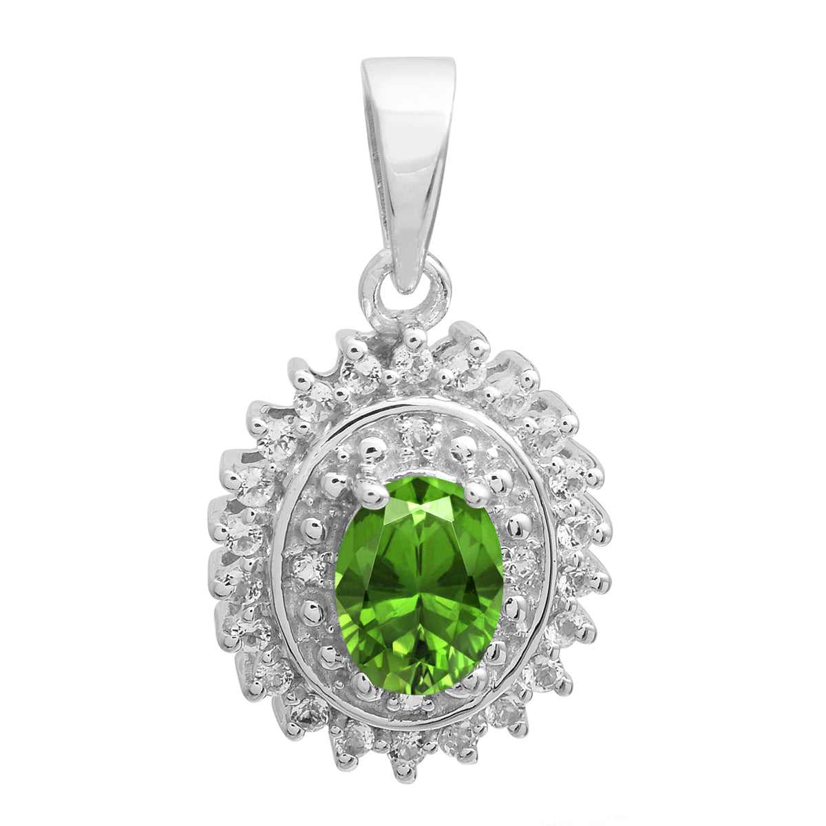 Multi Stone Oval Cut Halo Pendant - Sterling Silver