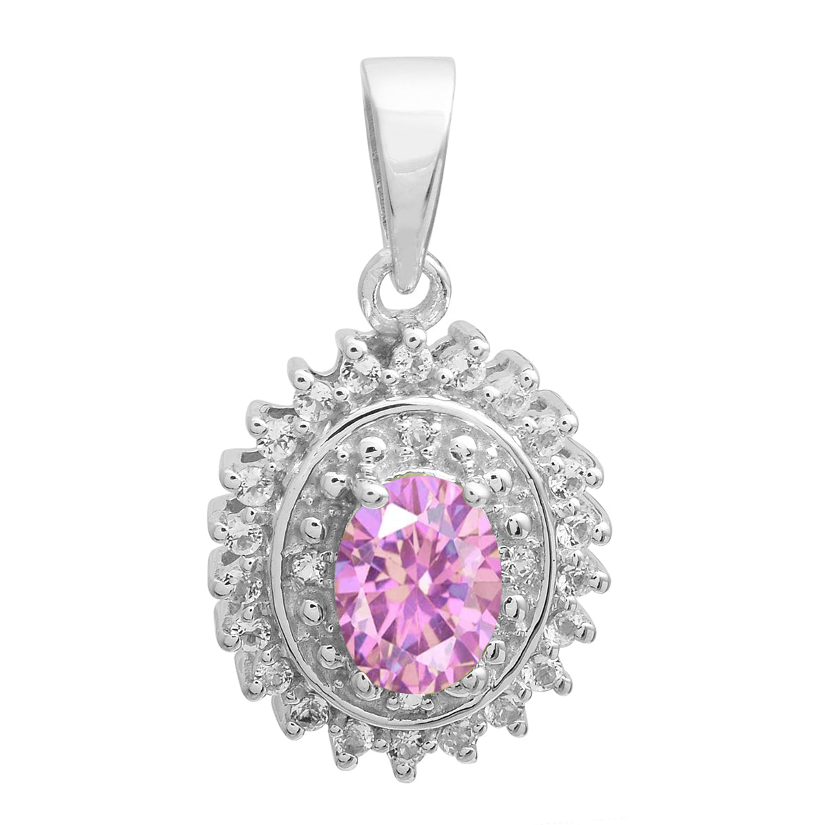Multi Stone Oval Cut Halo Pendant - Sterling Silver