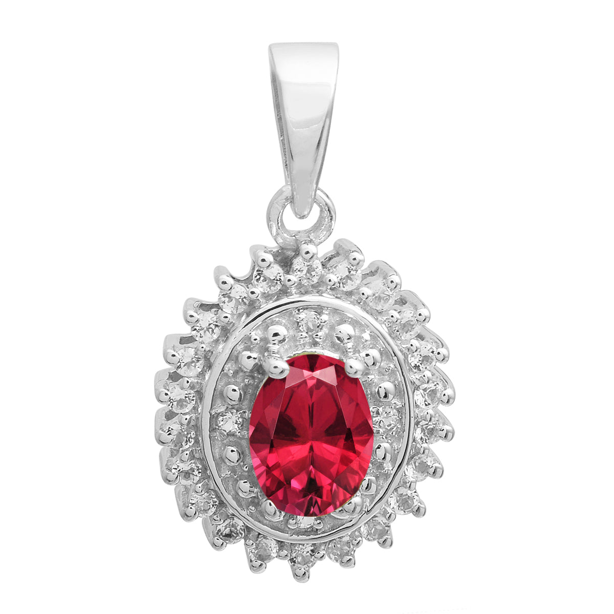 Multi Stone Oval Cut Halo Pendant - Sterling Silver