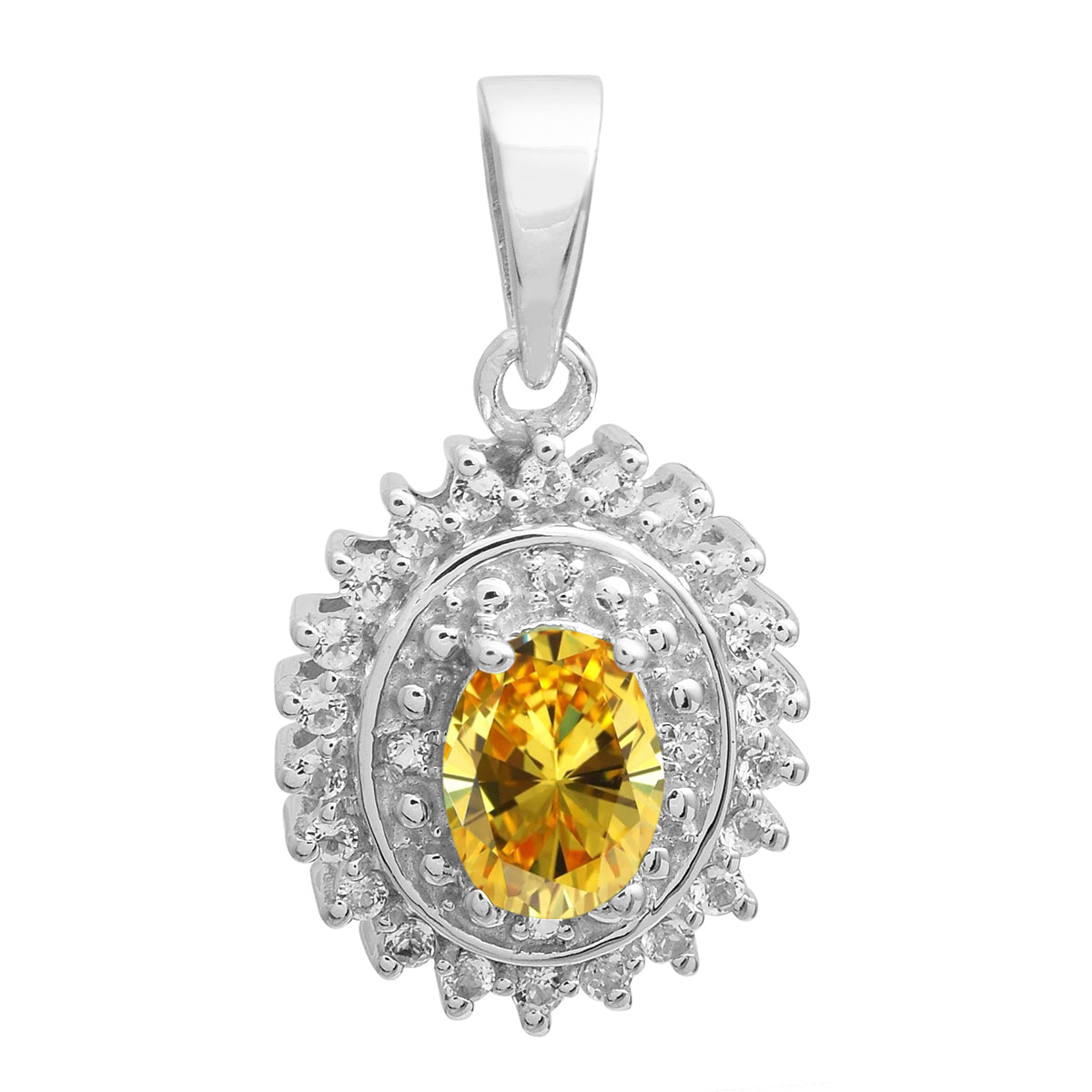 Multi Stone Oval Cut Halo Pendant - Sterling Silver