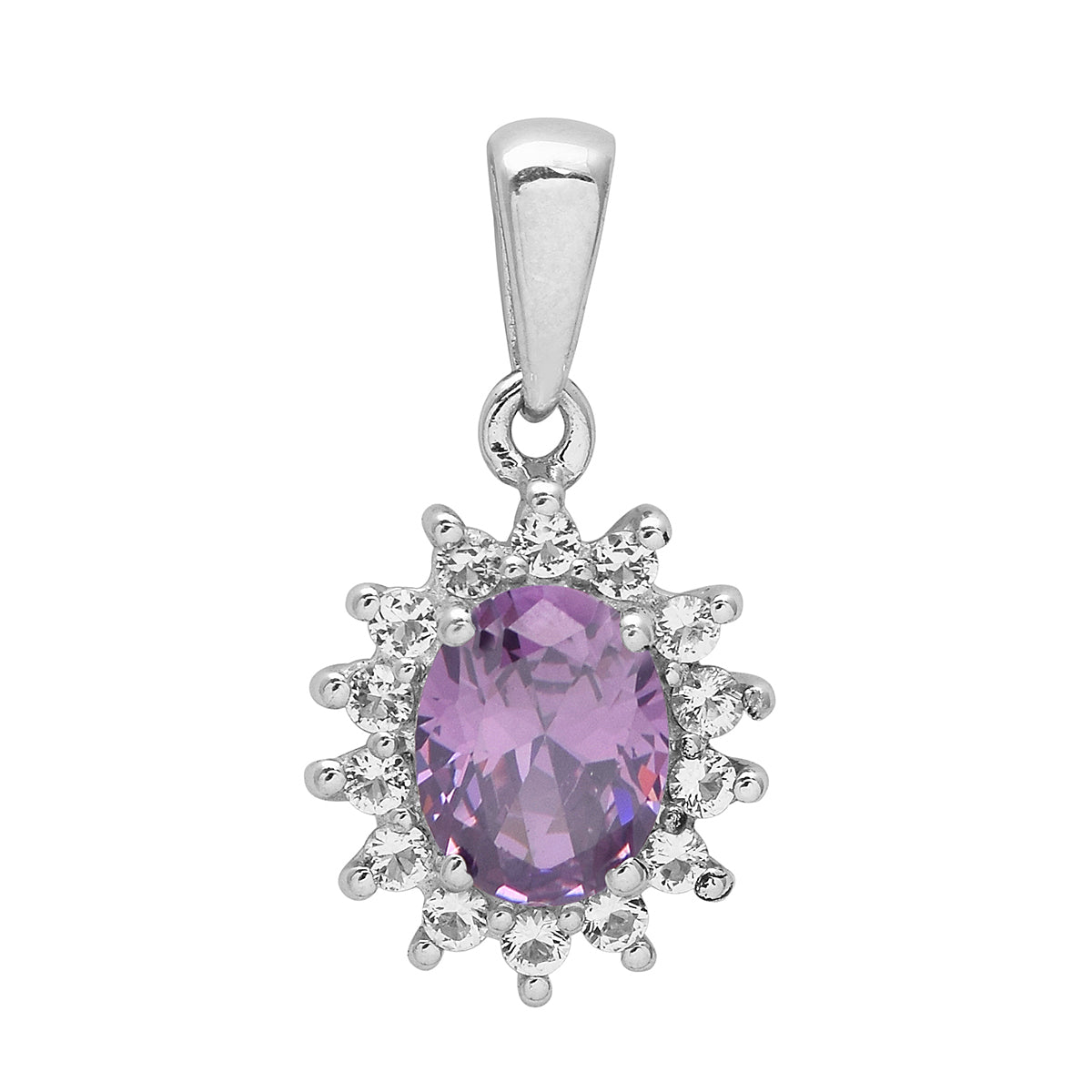 Multi Stone Oval Halo Pendnat - Sterling Silver