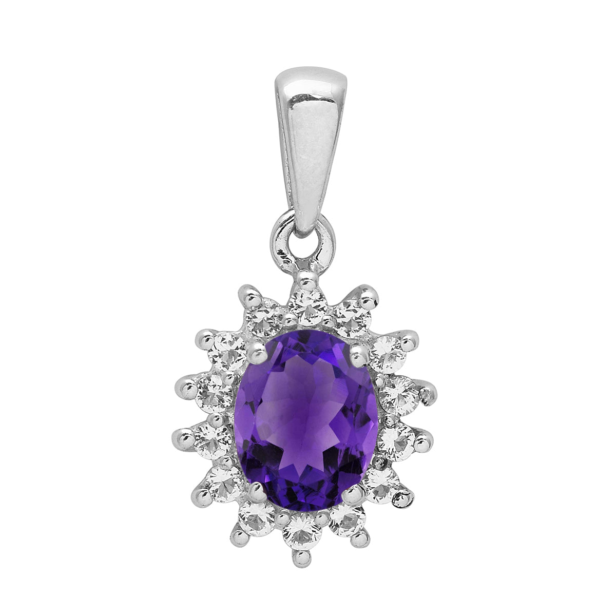 Multi Stone Oval Halo Pendnat - Sterling Silver