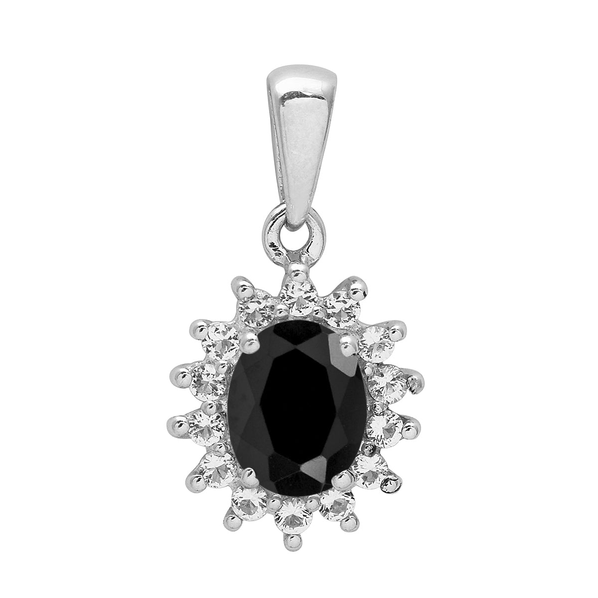 Multi Stone Oval Halo Pendnat - Sterling Silver