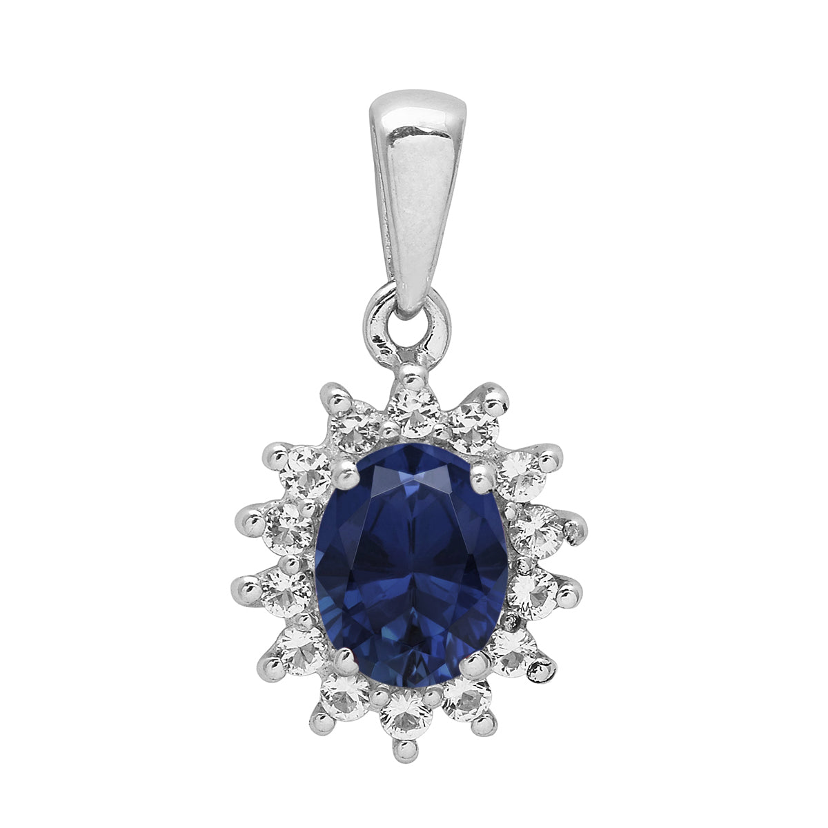 Multi Stone Oval Halo Pendnat - Sterling Silver