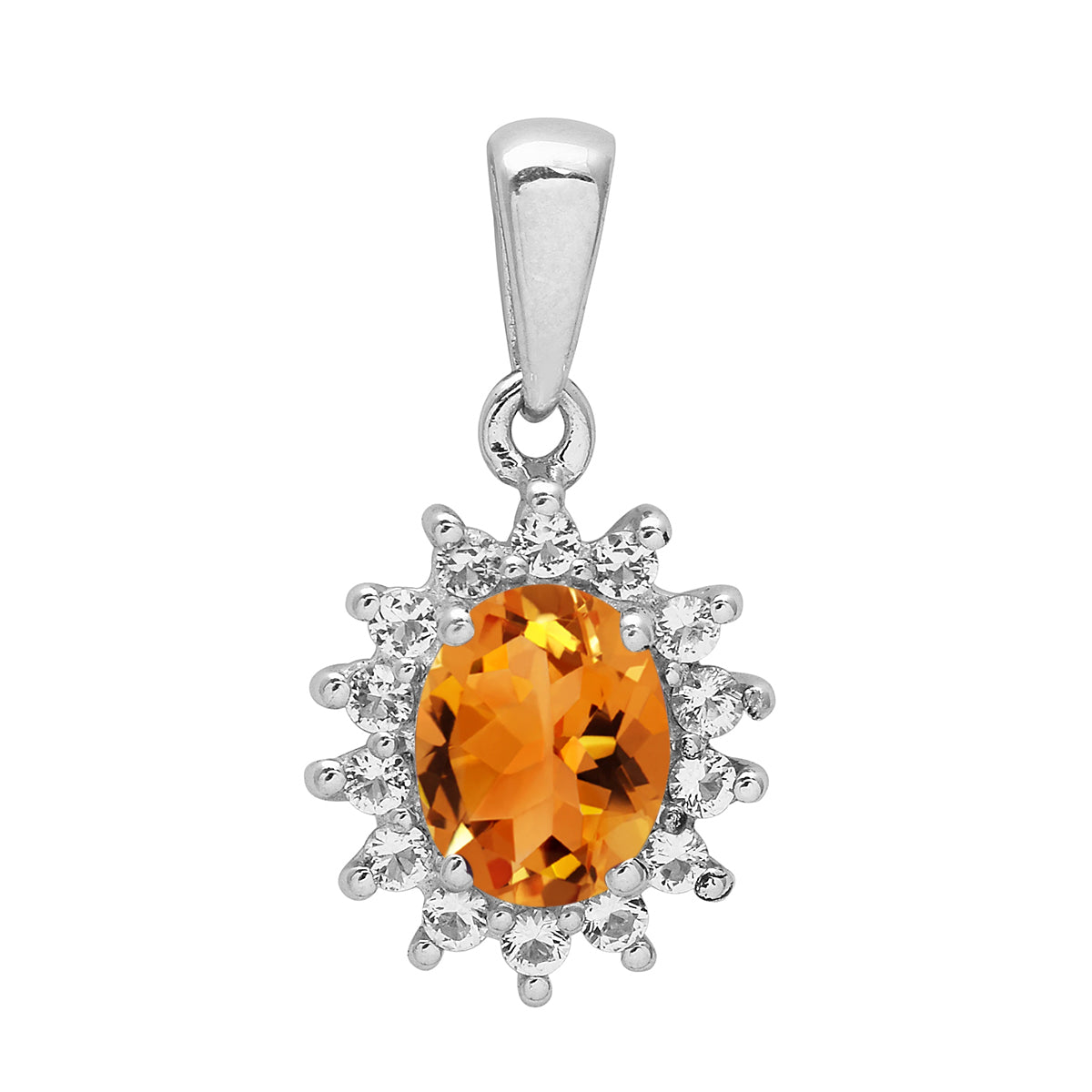 Multi Stone Oval Halo Pendnat - Sterling Silver