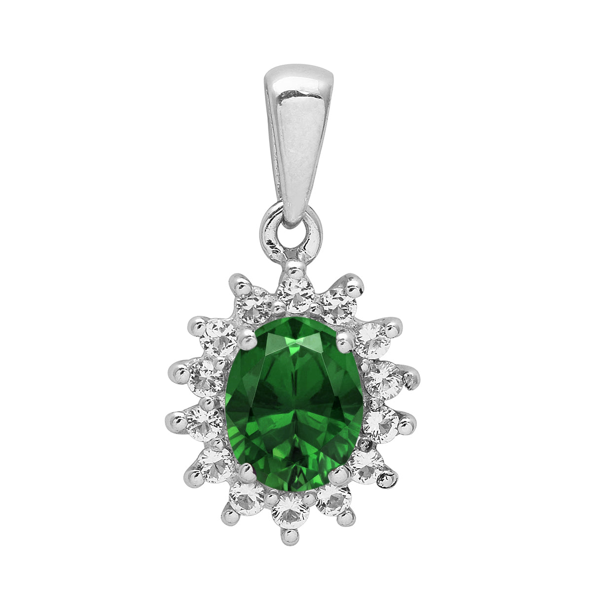 Multi Stone Oval Halo Pendnat - Sterling Silver