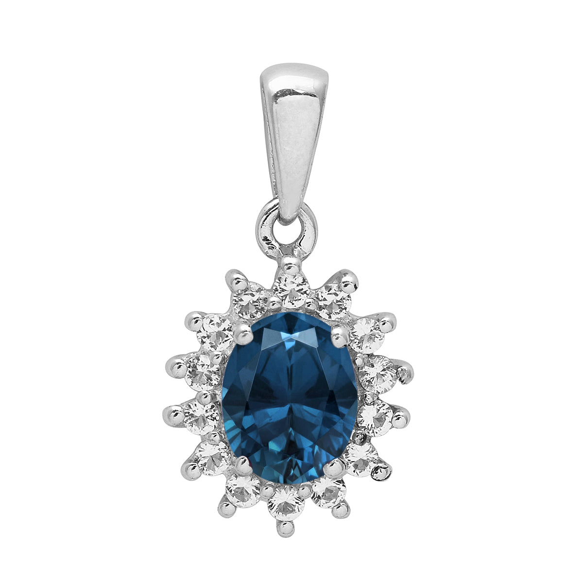 Multi Stone Oval Halo Pendnat - Sterling Silver
