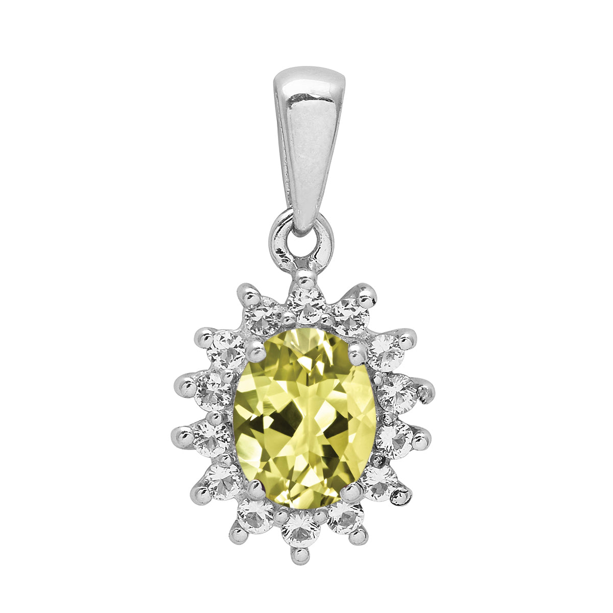 Multi Stone Oval Halo Pendnat - Sterling Silver