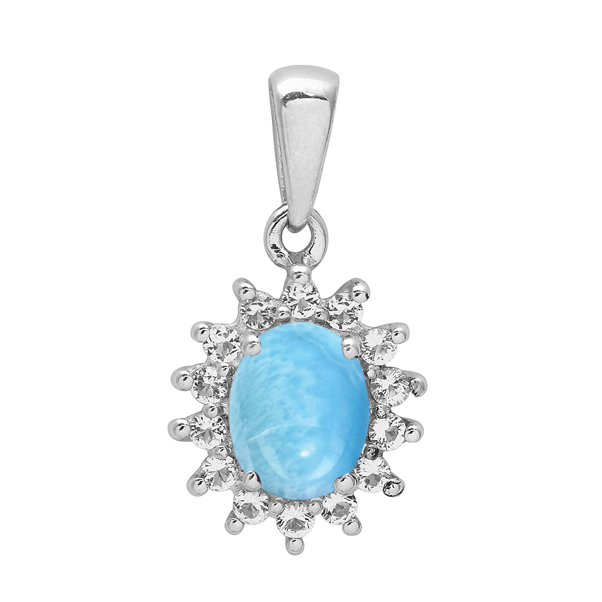 Multi Stone Oval Halo Pendnat - Sterling Silver