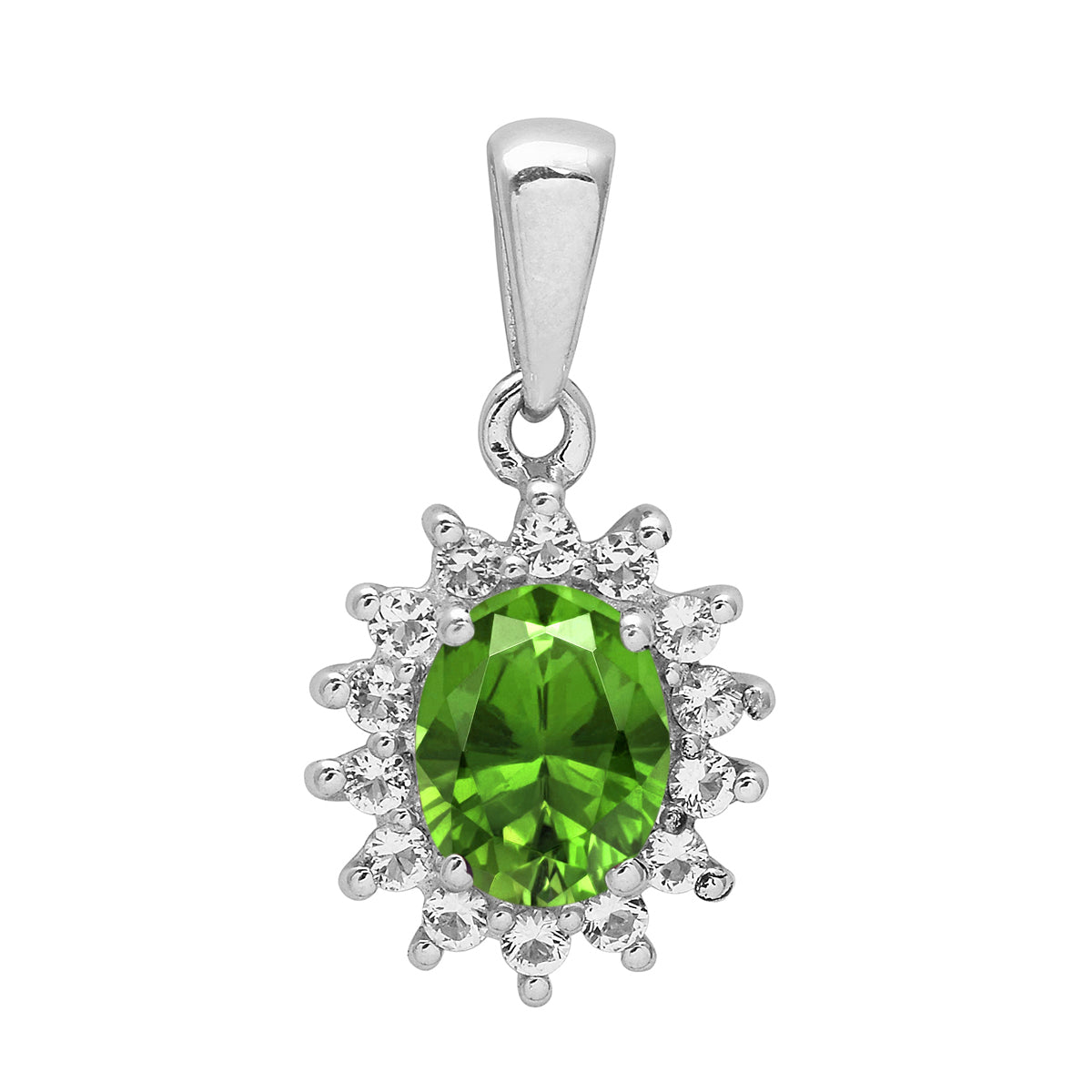 Multi Stone Oval Halo Pendnat - Sterling Silver