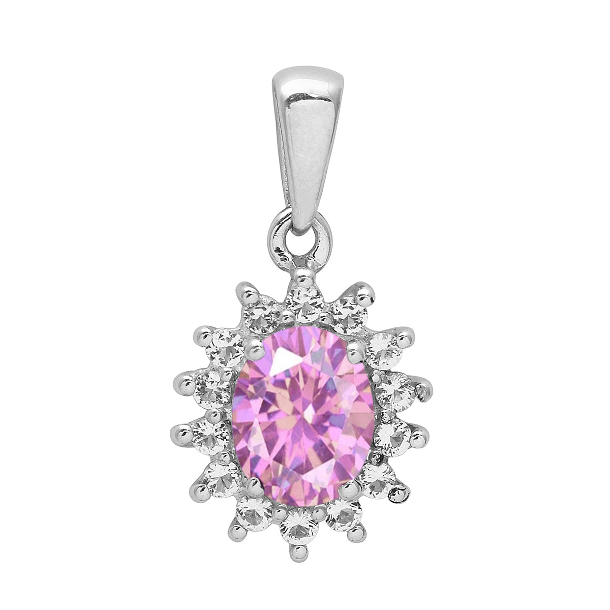 Multi Stone Oval Halo Pendnat - Sterling Silver