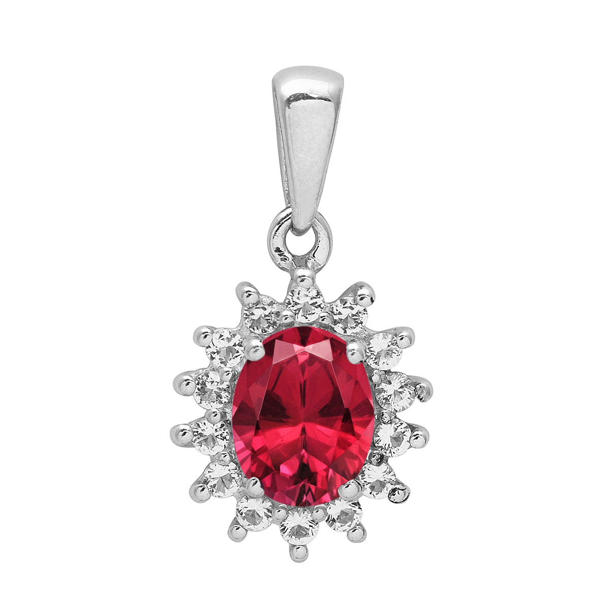 Multi Stone Oval Halo Pendnat - Sterling Silver