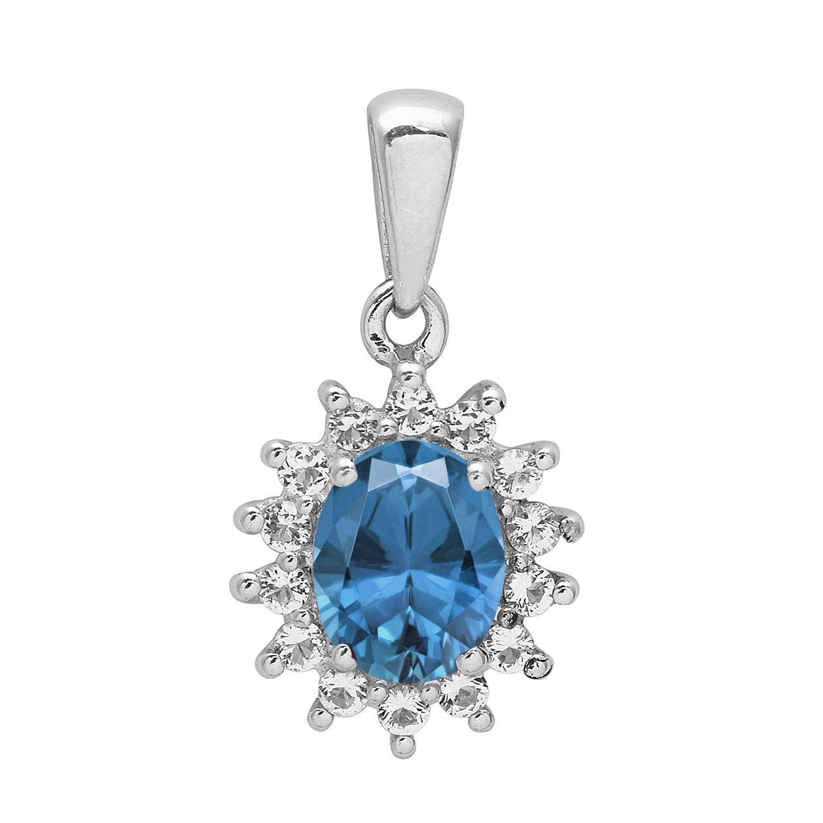 Multi Stone Oval Halo Pendnat - Sterling Silver