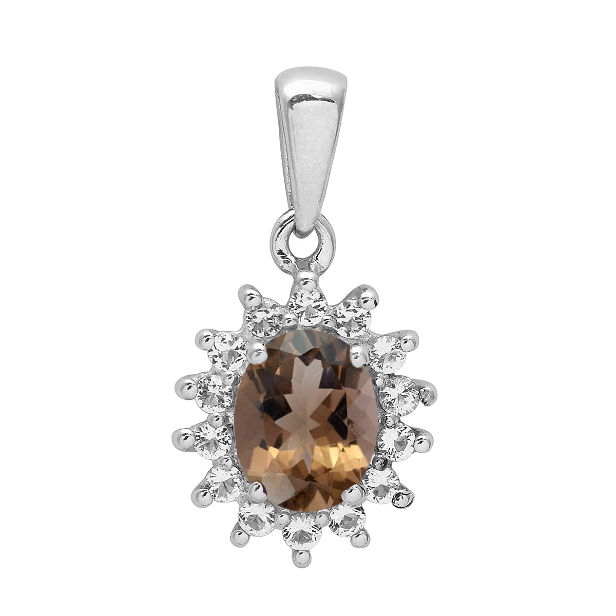 Multi Stone Oval Halo Pendnat - Sterling Silver