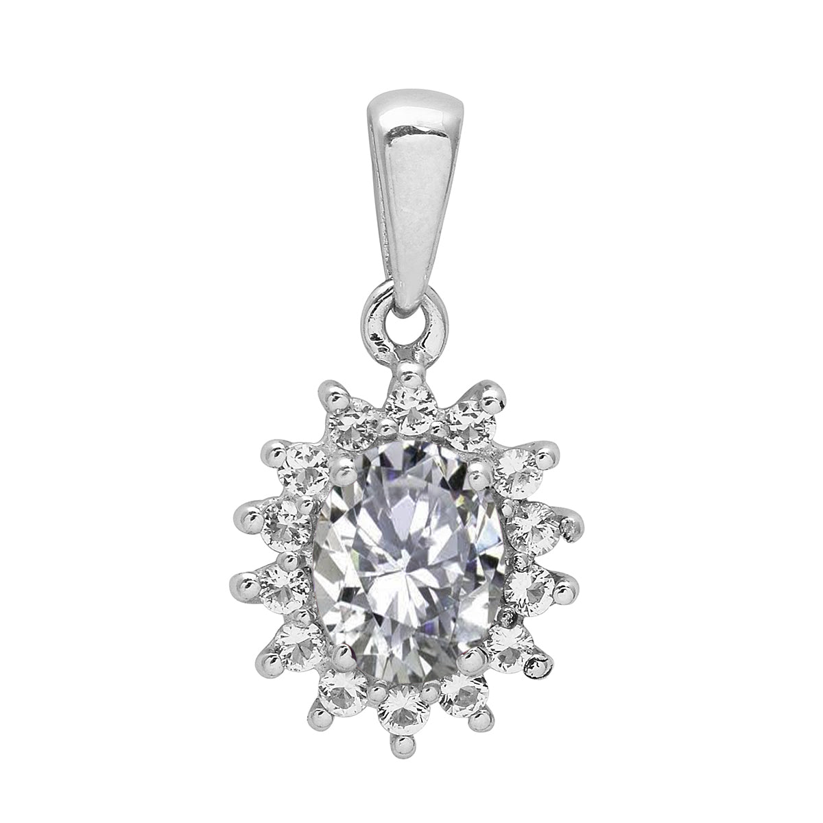 Multi Stone Oval Halo Pendnat - Sterling Silver