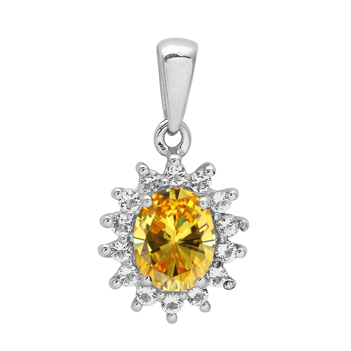 Multi Stone Oval Halo Pendnat - Sterling Silver