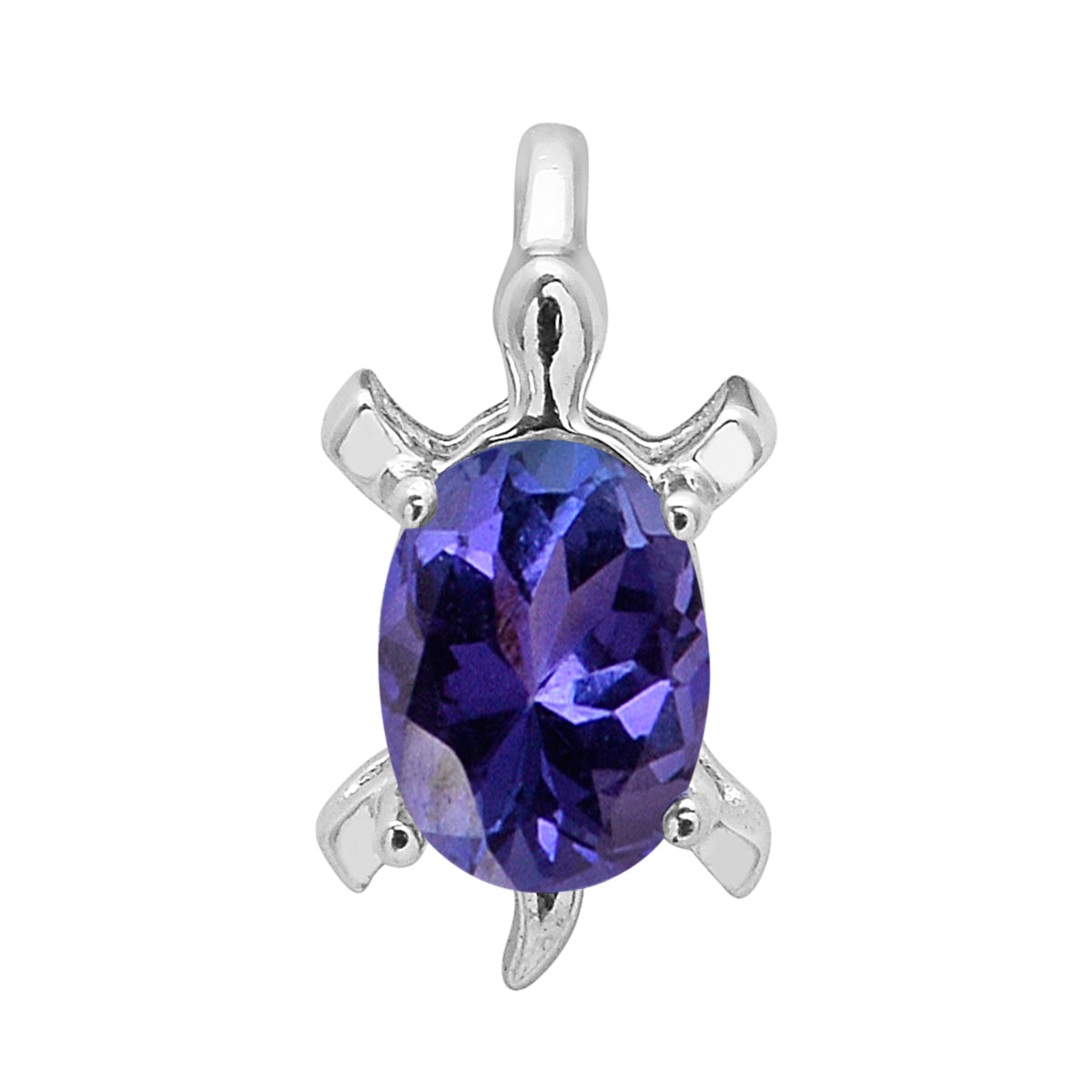 Multi Stone Turtle Pendant - Sterling Silver