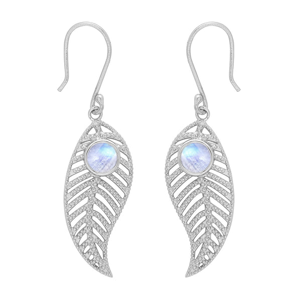 Feather Design Round Shape Multi Choice Gemstone 925 Sterling Silver Earring