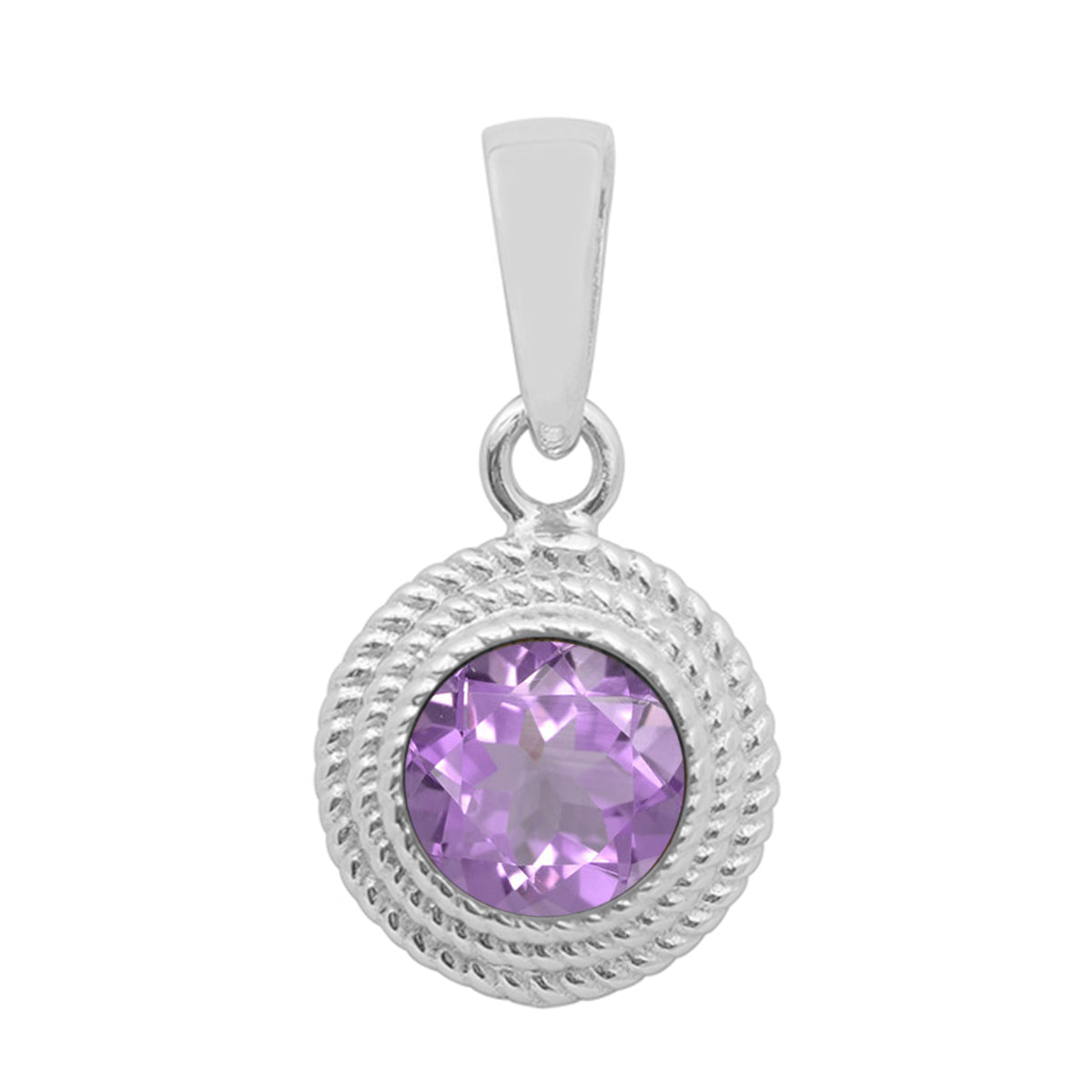 Multi Stone Textured Bezel Round Pendant – Sterling Silver