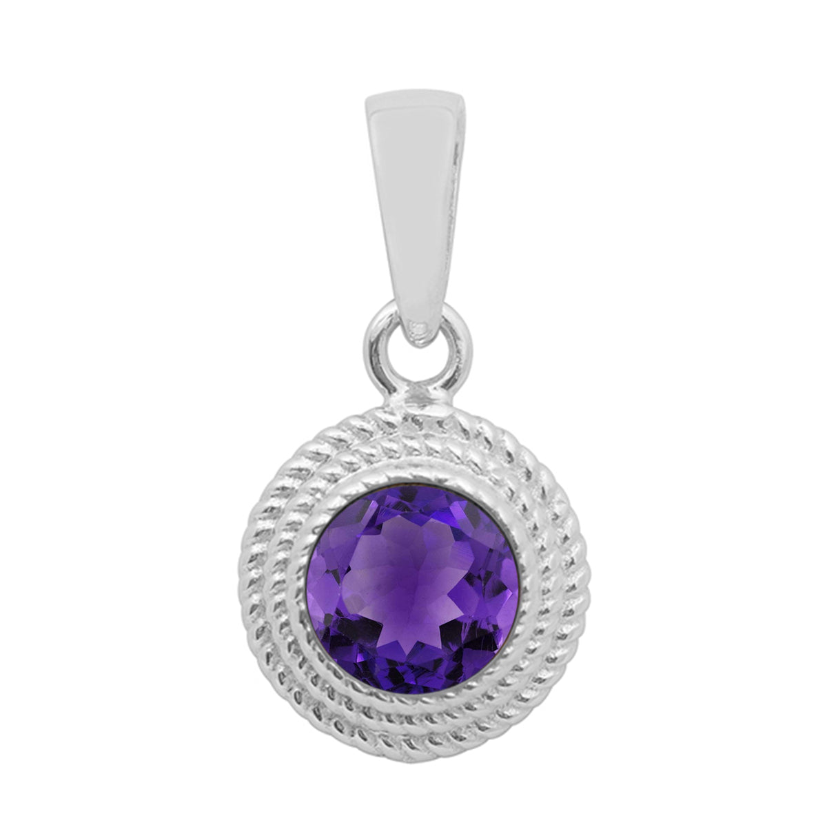 Multi Stone Textured Bezel Round Pendant – Sterling Silver