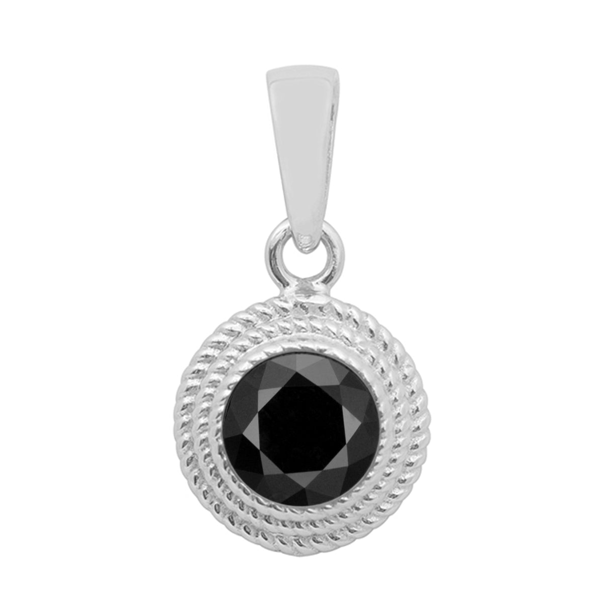 Multi Stone Textured Bezel Round Pendant – Sterling Silver