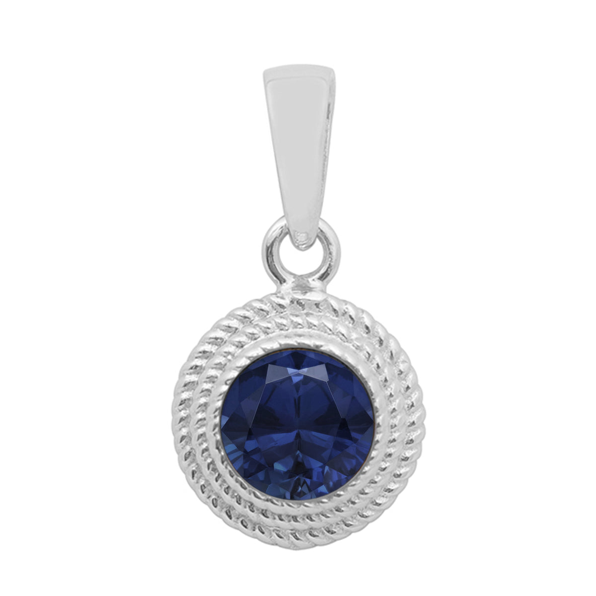 Multi Stone Textured Bezel Round Pendant – Sterling Silver