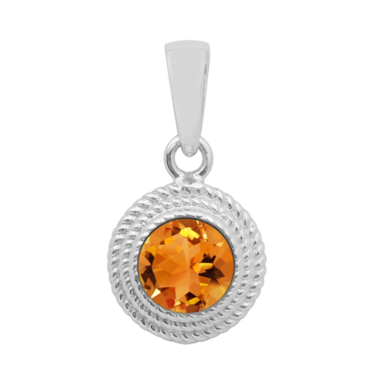 Multi Stone Textured Bezel Round Pendant – Sterling Silver