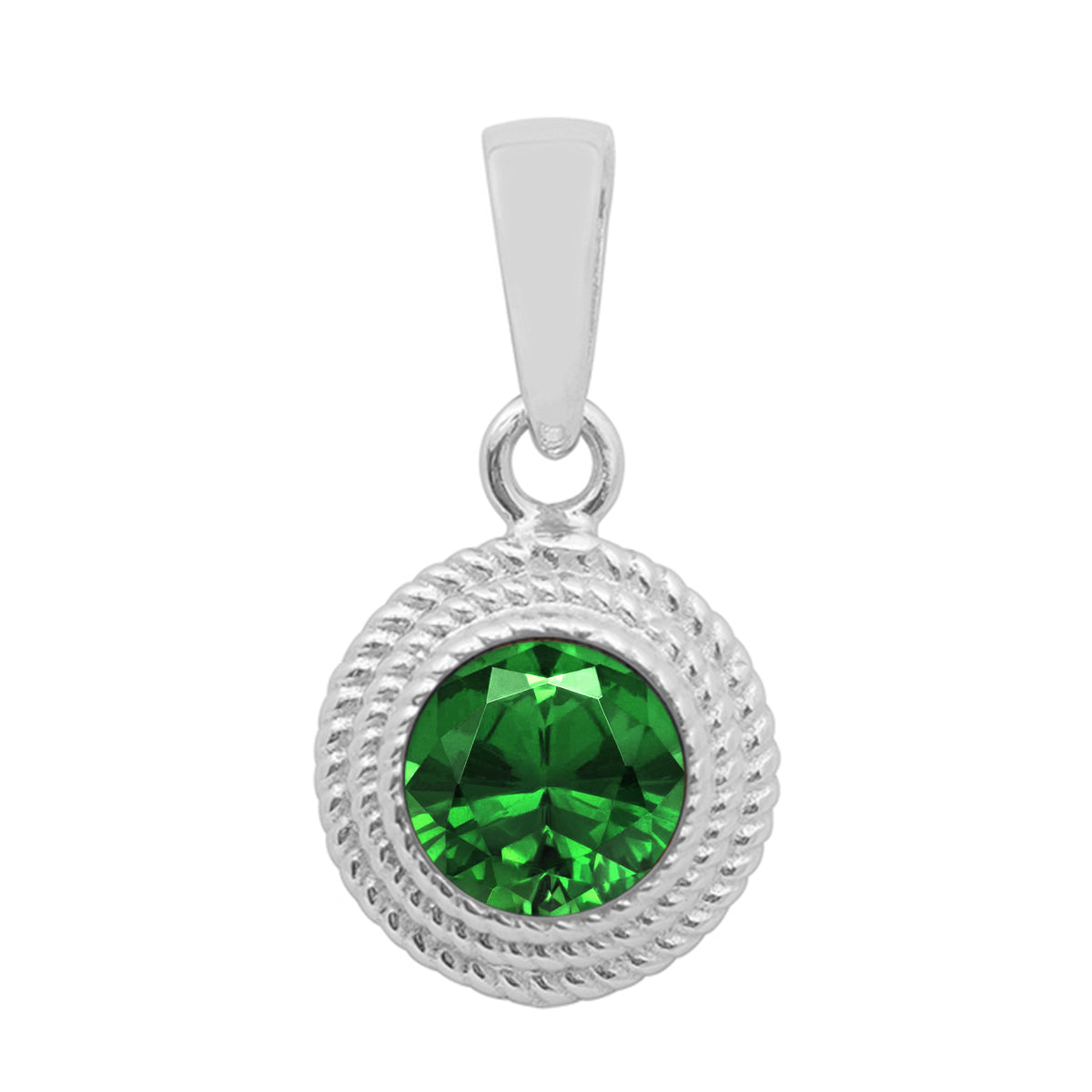 Multi Stone Textured Bezel Round Pendant – Sterling Silver