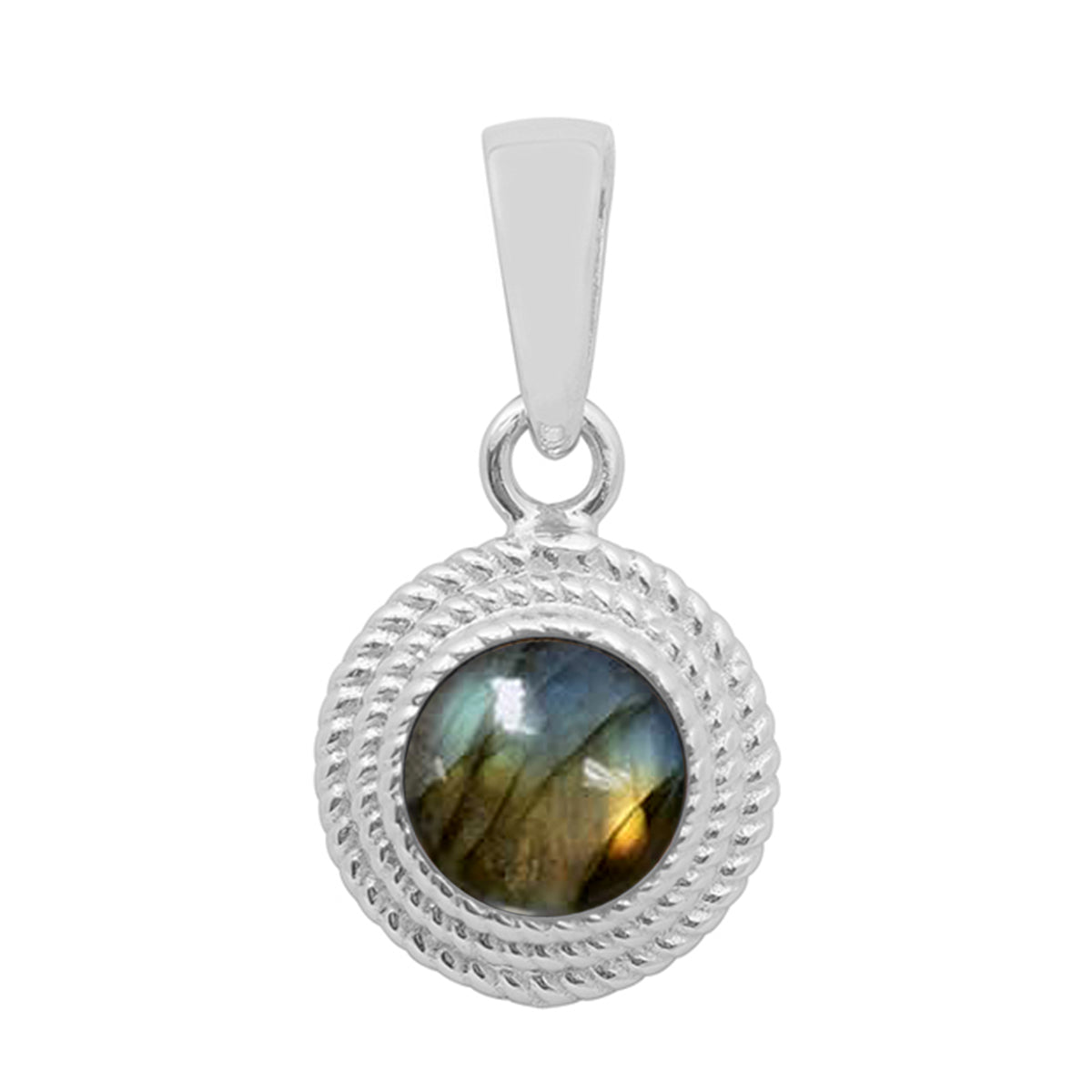 Multi Stone Textured Bezel Round Pendant – Sterling Silver