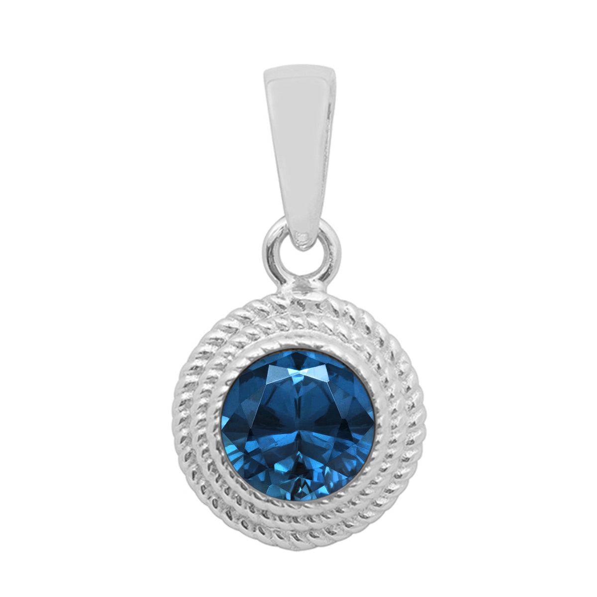 Multi Stone Textured Bezel Round Pendant – Sterling Silver