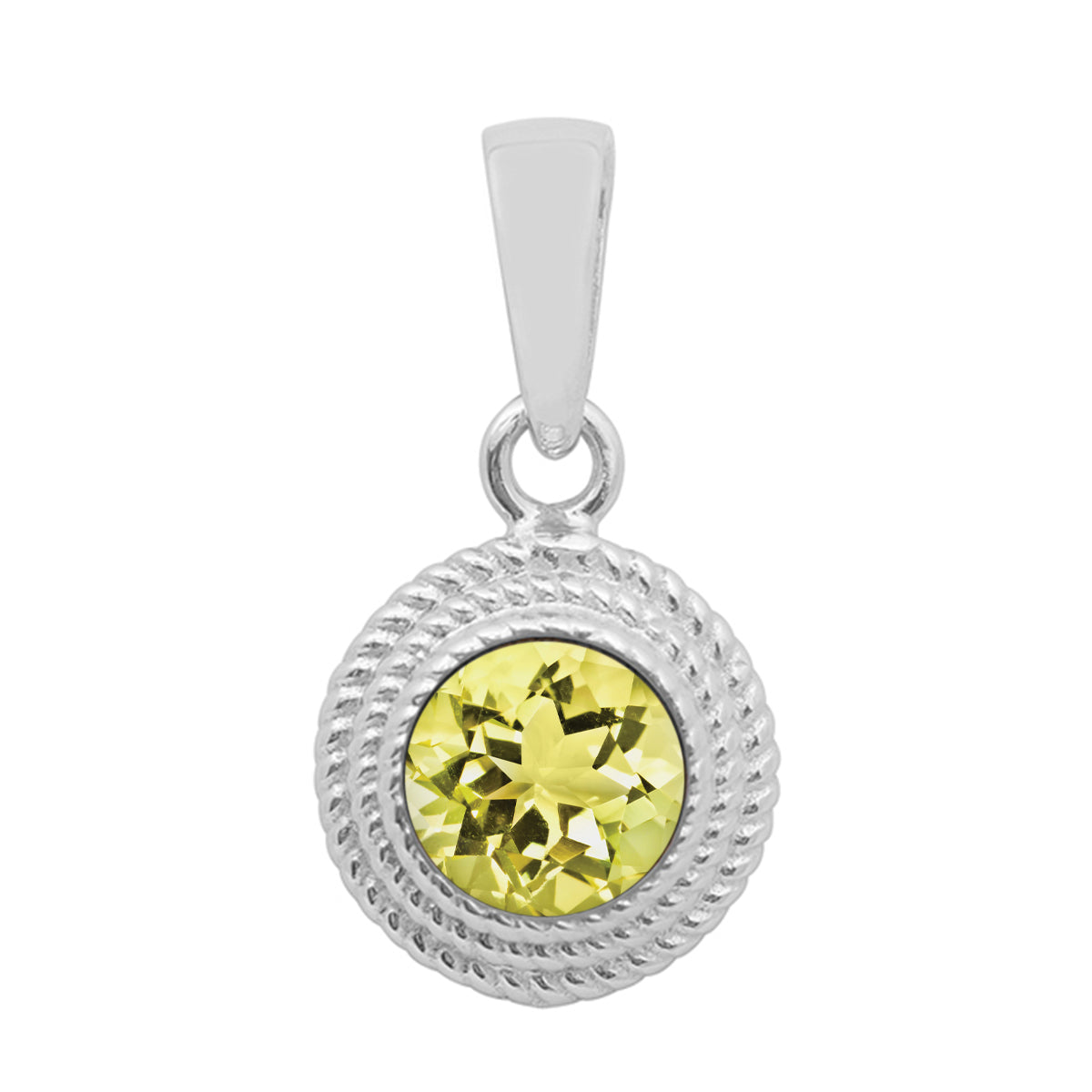 Multi Stone Textured Bezel Round Pendant – Sterling Silver