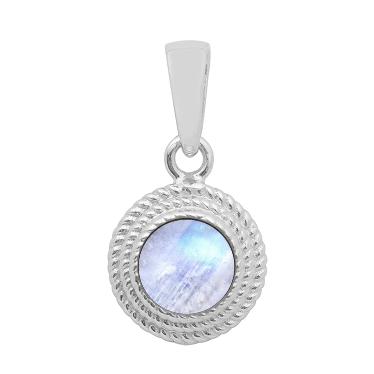 Multi Stone Textured Bezel Round Pendant – Sterling Silver