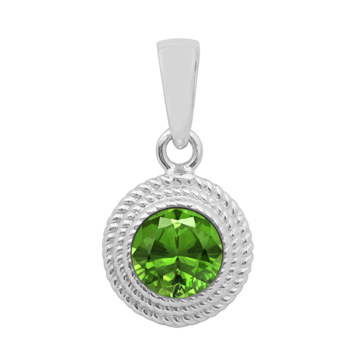 Multi Stone Textured Bezel Round Pendant – Sterling Silver